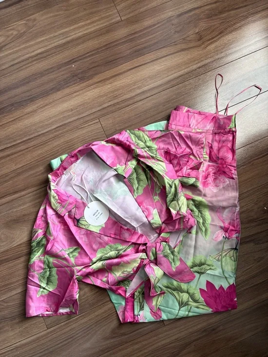 Luxxel Pink Floral Tie-Front Wide-Leg Pant Set - Picture 2 of 3